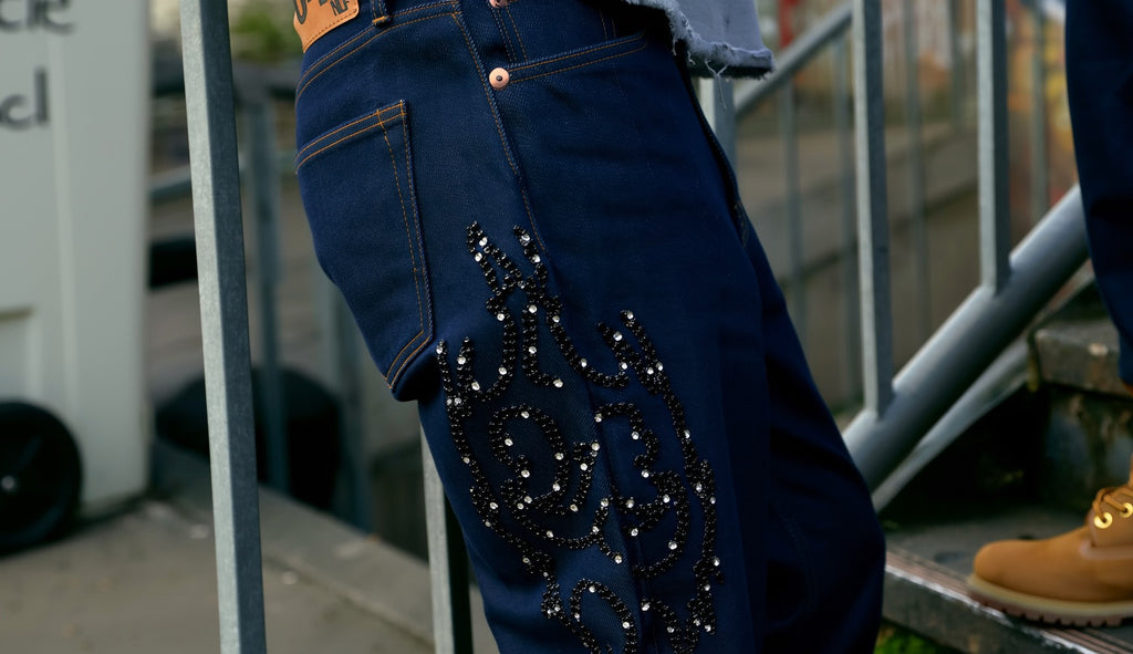Raw Denim rhinestone jeans