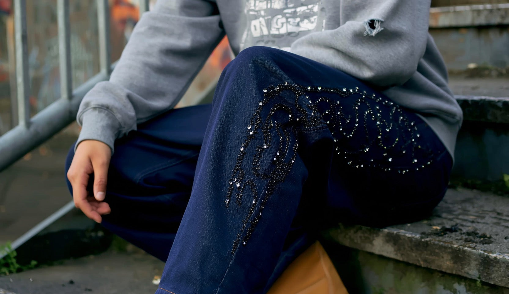 Raw Denim rhinestone jeans